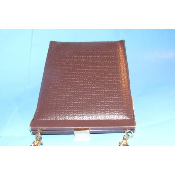 Halston Vintage Brown 2-Way Hinged Closure Shoulder Bag Embossed H Logo Print - Picture 11 of 12